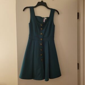 Teal Sleeveless Dress with Button Accents